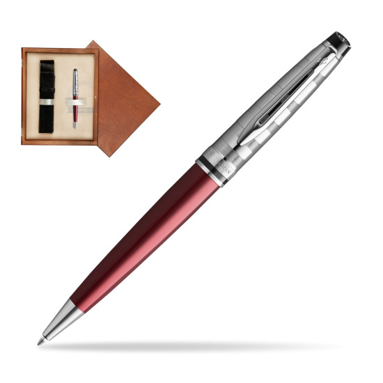 Długopis Waterman Expert DeLuxe Ciemnoczerwony w pudełku drewnianym Mahoń Single Ecru