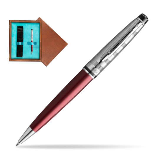 Długopis Waterman Expert DeLuxe Ciemnoczerwony w pudełku drewnianym Mahoń Single Turkus