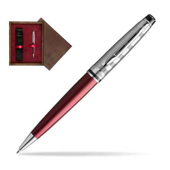 Długopis Waterman Expert DeLuxe Ciemnoczerwony w pudełku drewnianym Wenge Single Bordo
