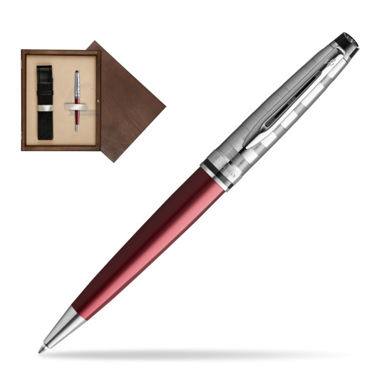 Długopis Waterman Expert DeLuxe Ciemnoczerwony w pudełku drewnianym Wenge Single Ecru