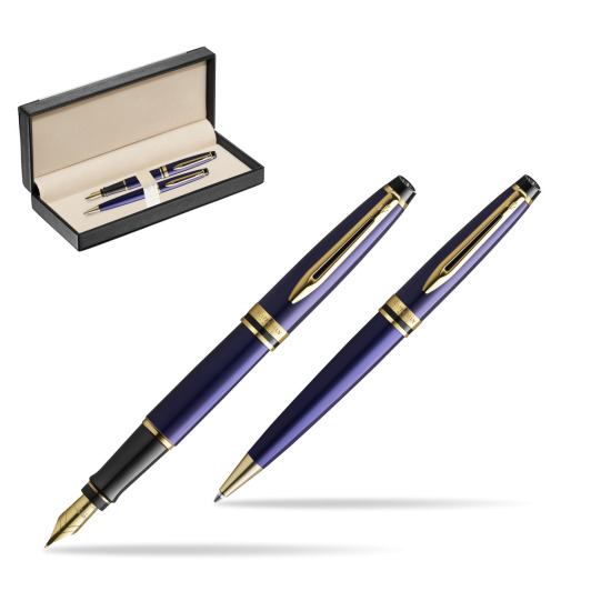 Zestaw prezentowy pióro wieczne + długopis Waterman Expert Granatowy GT Złota stalówka 18k w pudełku classic black