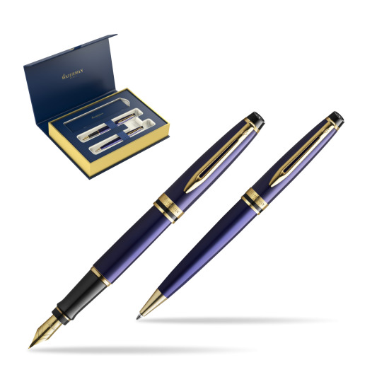 Zestaw prezentowy pióro wieczne + długopis Waterman Expert Granatowy GT Złota stalówka 18k 