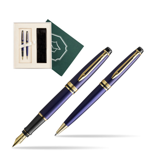 Zestaw prezentowy pióro wieczne + długopis Waterman Expert Granatowy GT Złota stalówka 18k w pudełku Wiedza i Nauka