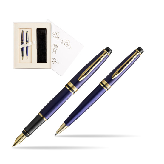 Zestaw prezentowy pióro wieczne + długopis Waterman Expert Granatowy GT Złota stalówka 18k w pudełku Pamiątka I Komunii