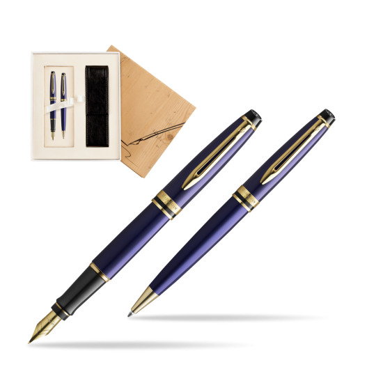 Zestaw prezentowy pióro wieczne + długopis Waterman Expert Granatowy GT Złota stalówka 18k w pudełku Jubileusz 2
