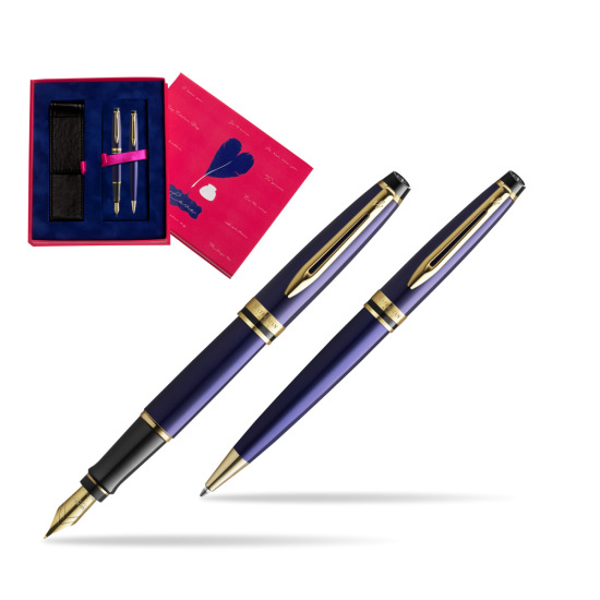 Zestaw prezentowy pióro wieczne + długopis Waterman Expert Granatowy GT Złota stalówka 18k w pudełku Love
