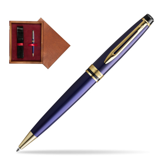 Długopis Waterman Expert Granatowy GT w pudełku drewnianym Mahoń Single Bordo