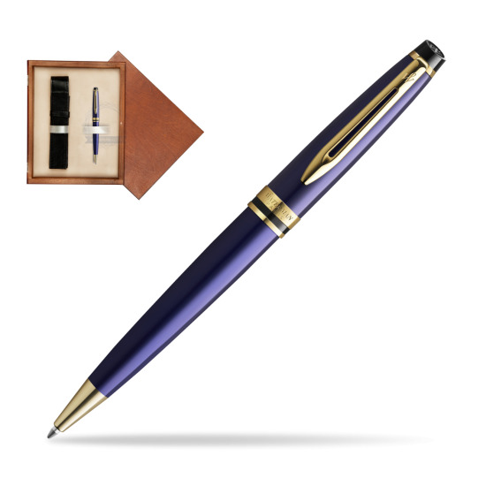 Długopis Waterman Expert Granatowy GT w pudełku drewnianym Mahoń Single Ecru