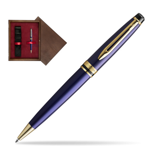 Długopis Waterman Expert Granatowy GT w pudełku drewnianym Wenge Single Bordo