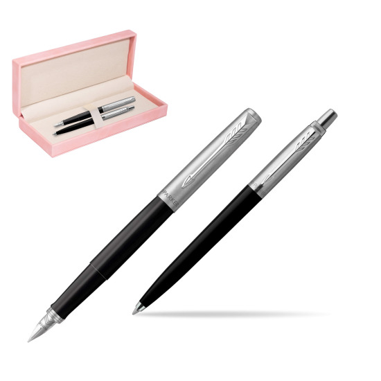 Zestaw Prezentowy Parker Pióro Wieczne + Długopis Jotter Originals Czarny w różowym pudełku zamszowym