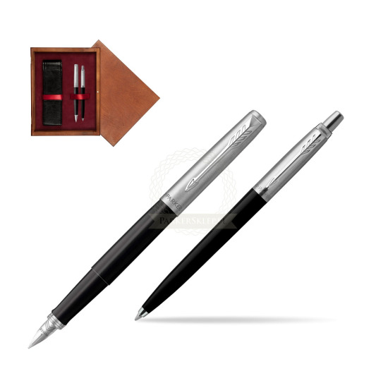 Zestaw Prezentowy Parker Pióro Wieczne + Długopis Jotter Originals Czarny w pudełku drewnianym Mahoń Double Bordo
