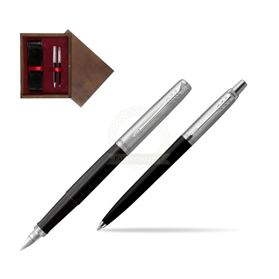 Zestaw Prezentowy Parker Pióro Wieczne + Długopis Jotter Originals Czarny w pudełku drewnianym Wenge Double Bordo
