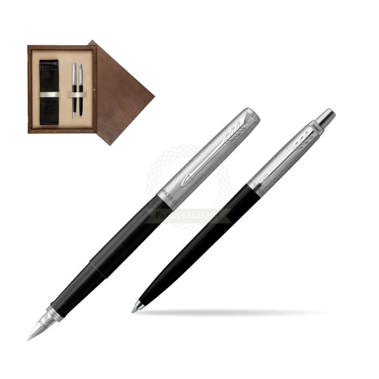 Zestaw Prezentowy Parker Pióro Wieczne + Długopis Jotter Originals Czarny w pudełku drewnianym Wenge Double Ecru