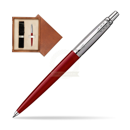 Długopis Parker Jotter Original Czerwony w pudełku drewnianym Mahoń Single Ecru