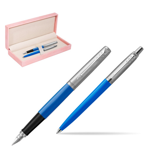 Zestaw Prezentowy Pióro Wieczne + Długopis Parker Jotter Originals Niebieski w różowym pudełku zamszowym