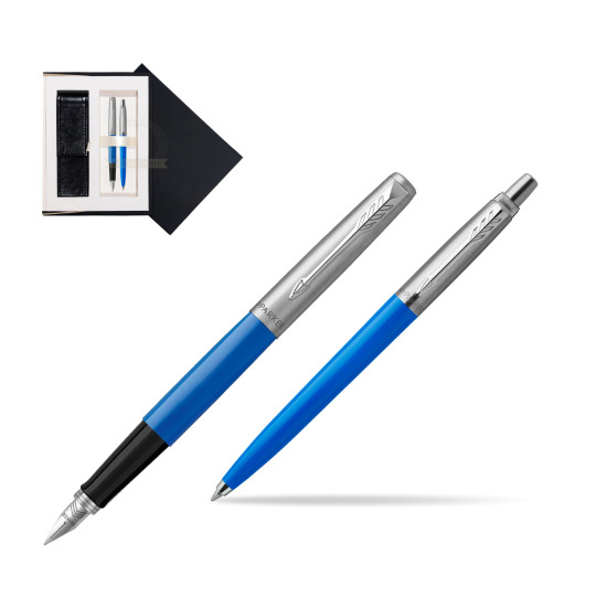 Zestaw Prezentowy Pióro Wieczne + Długopis Parker Jotter Originals Niebieski w czarnym pudełku zamszowym