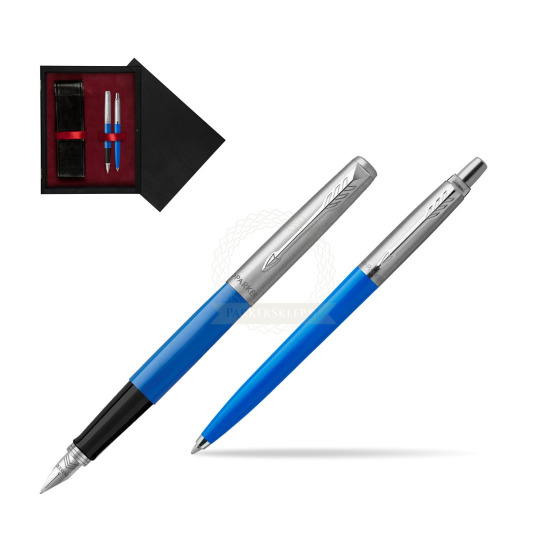 Zestaw Prezentowy Pióro Wieczne + Długopis Parker Jotter Originals Niebieski w pudełku drewnianym Czerń Double Bordo