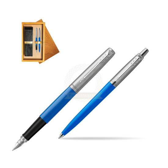 Zestaw Prezentowy Pióro Wieczne + Długopis Parker Jotter Originals Niebieski w pudełku drewnianym Honey Double Ecru