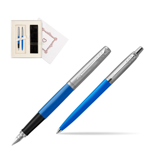 Zestaw Prezentowy Pióro Wieczne + Długopis Parker Jotter Originals Niebieski w pudełku Biel Od Serca