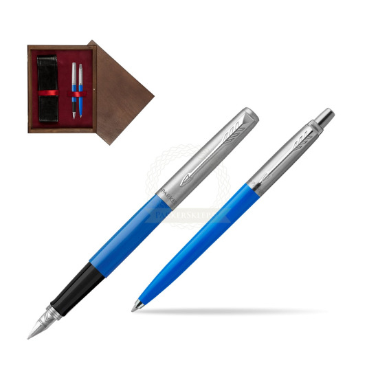 Zestaw Prezentowy Pióro Wieczne + Długopis Parker Jotter Originals Niebieski w pudełku drewnianym Wenge Double Bordo