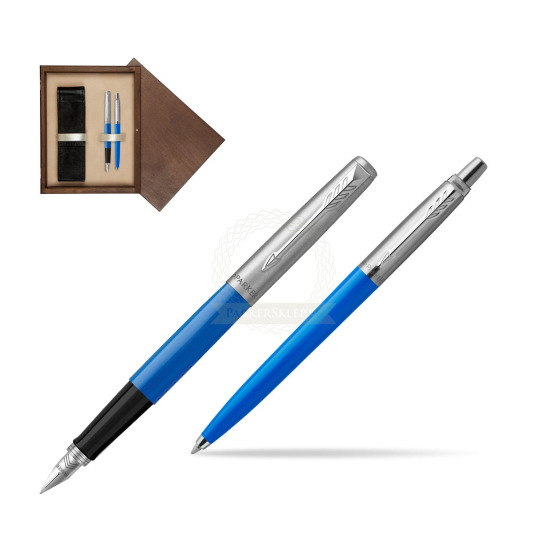 Zestaw Prezentowy Pióro Wieczne + Długopis Parker Jotter Originals Niebieski w pudełku drewnianym Wenge Double Ecru