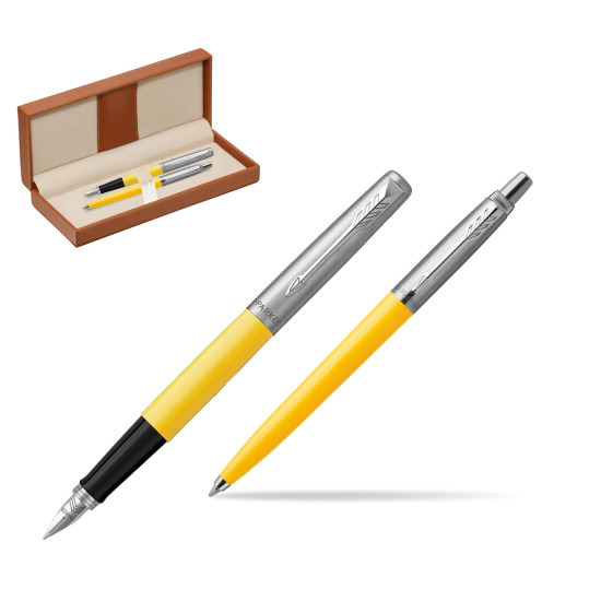 Zestaw Prezentowy Parker Pióro Wieczne + Długopis Jotter Originals Żółty w pudełku classic brown