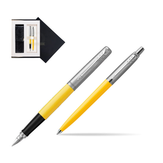 Zestaw Prezentowy Parker Pióro Wieczne + Długopis Jotter Originals Żółty w czarnym pudełku zamszowym