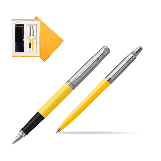 Zestaw Prezentowy Parker Pióro Wieczne + Długopis Jotter Originals Żółty w żółtym pudełku zamszowym