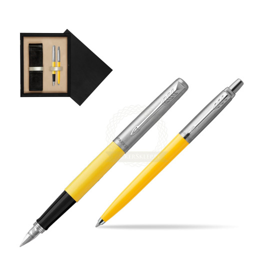 Zestaw Prezentowy Parker Pióro Wieczne + Długopis Jotter Originals Żółty w pudełku drewnianym Czerń Double Ecru