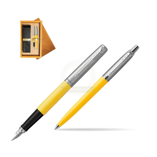 Zestaw Prezentowy Parker Pióro Wieczne + Długopis Jotter Originals Żółty w pudełku drewnianym Honey Double Ecru