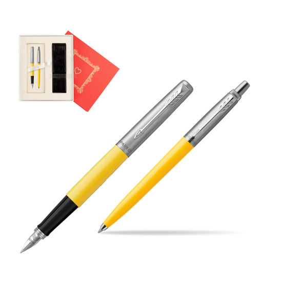 Zestaw Prezentowy Parker Pióro Wieczne + Długopis Jotter Originals Żółty w pudełku Czerwień Od Serca