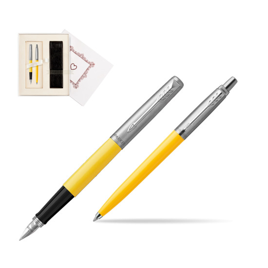 Zestaw Prezentowy Parker Pióro Wieczne + Długopis Jotter Originals Żółty w pudełku Biel Od Serca
