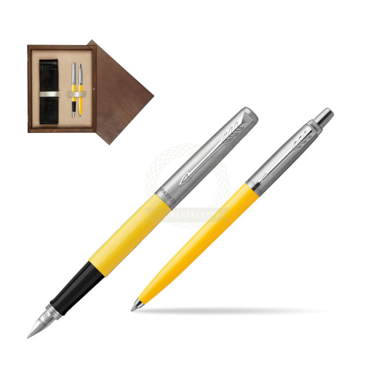 Zestaw Prezentowy Parker Pióro Wieczne + Długopis Jotter Originals Żółty w pudełku drewnianym Wenge Double Ecru