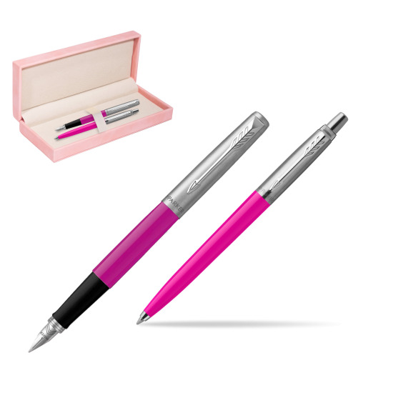 Zestaw Prezentowy Parker Pióro Wieczne + Długopis Jotter Originals Magenta w różowym pudełku zamszowym