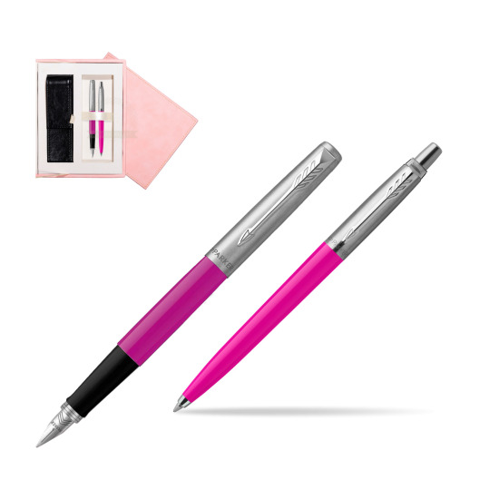 Zestaw Prezentowy Parker Pióro Wieczne + Długopis Jotter Originals Magenta w różowym pudełku zamszowym