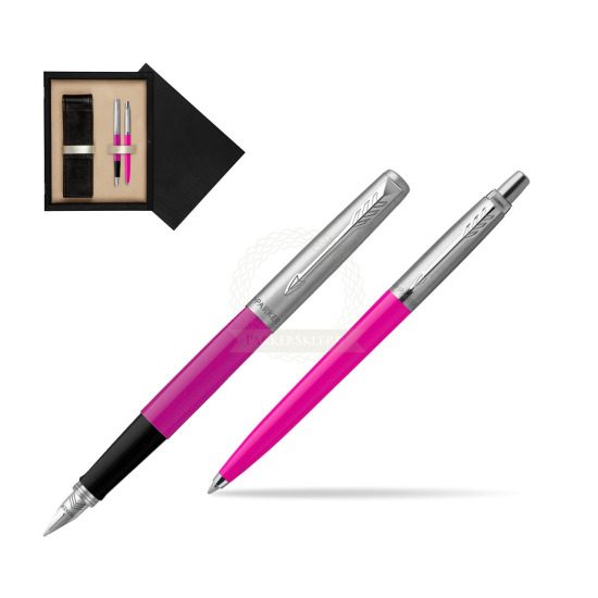 Zestaw Prezentowy Parker Pióro Wieczne + Długopis Jotter Originals Magenta w pudełku drewnianym Czerń Double Ecru