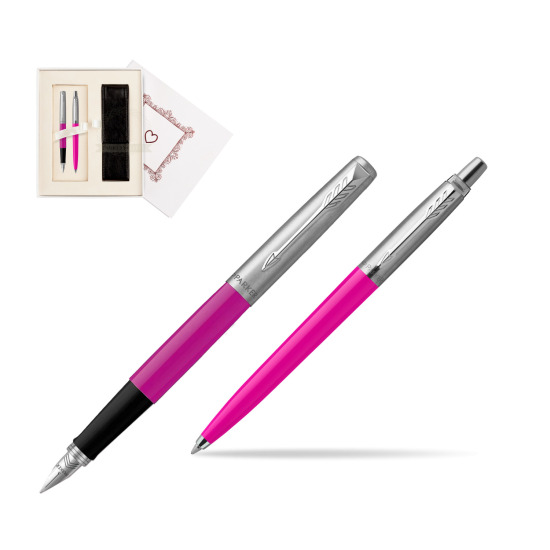 Zestaw Prezentowy Parker Pióro Wieczne + Długopis Jotter Originals Magenta w pudełku Biel Od Serca