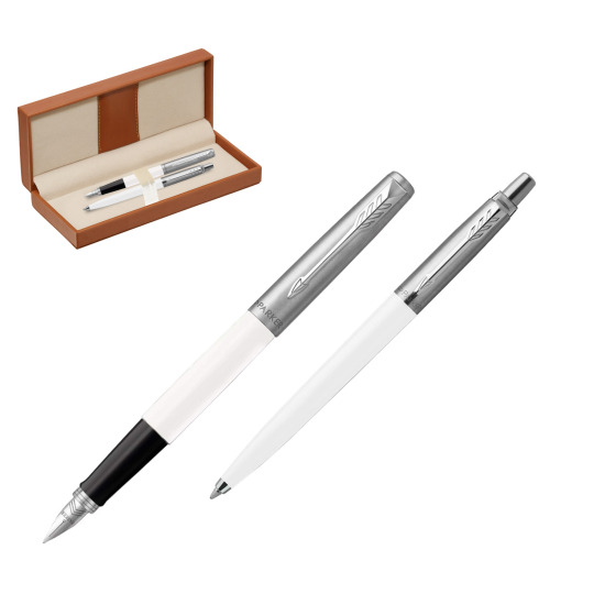 Zestaw Prezentowy Parker Pióro Wieczne + Długopis Jotter Originals Biały w pudełku classic brown