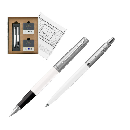 Zestaw Prezentowy Parker Pióro Wieczne + Długopis Jotter Originals Biały w białym pudełko Parker Eco