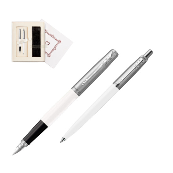 Zestaw Prezentowy Parker Pióro Wieczne + Długopis Jotter Originals Biały w pudełku Biel Od Serca