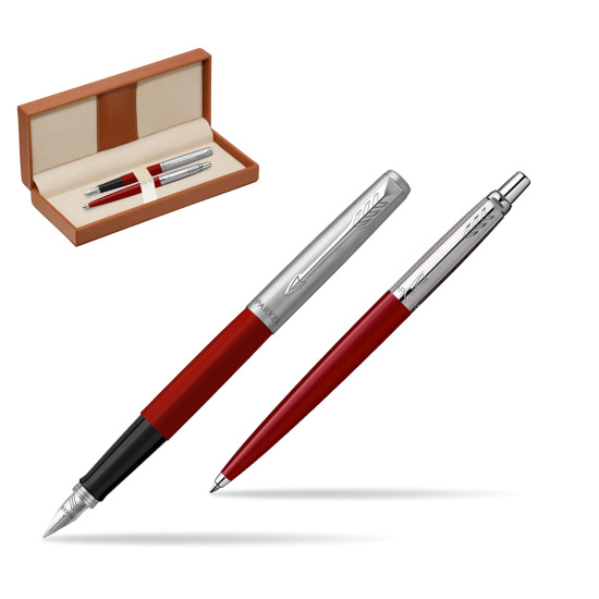 Zestaw Prezentowy Parker Pióro Wieczne + Długopis Jotter Originals Czerwony w pudełku classic brown