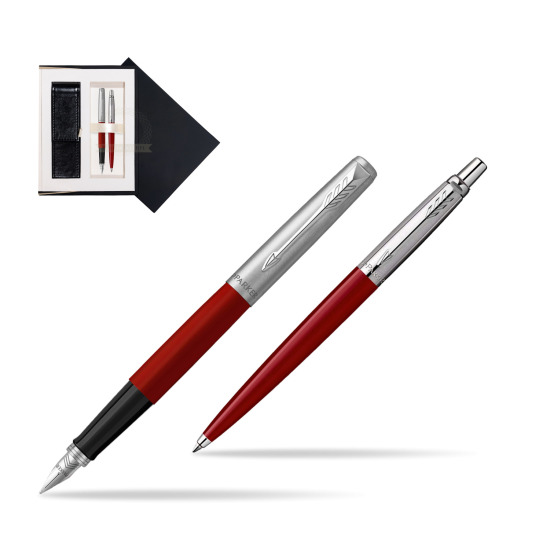 Zestaw Prezentowy Parker Pióro Wieczne + Długopis Jotter Originals Czerwony w czarnym pudełku zamszowym