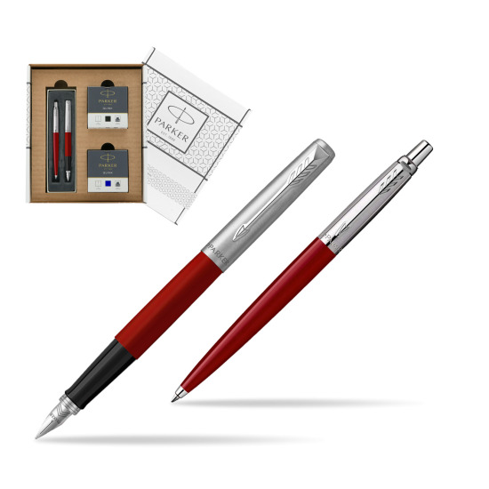 Zestaw Prezentowy Parker Pióro Wieczne + Długopis Jotter Originals Czerwony w białym pudełko Parker Eco