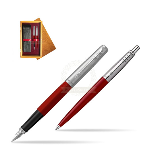 Zestaw Prezentowy Parker Pióro Wieczne + Długopis Jotter Originals Czerwony w pudełku drewnianym Honey Double Bordo