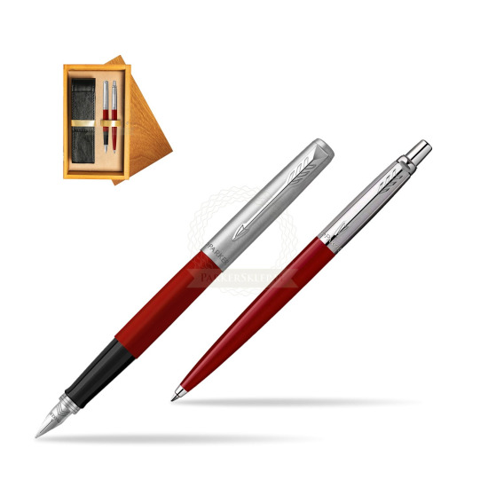 Zestaw Prezentowy Parker Pióro Wieczne + Długopis Jotter Originals Czerwony w pudełku drewnianym Honey Double Ecru