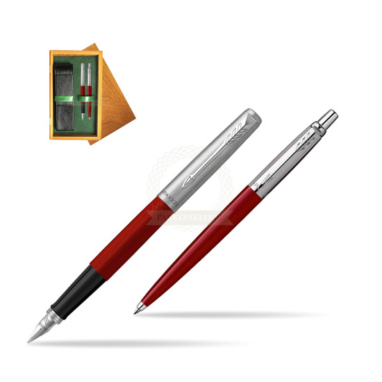 Zestaw Prezentowy Parker Pióro Wieczne + Długopis Jotter Originals Czerwony w pudełku drewnianym Honey Double Zieleń
