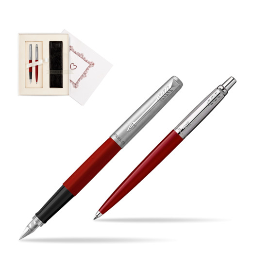 Zestaw Prezentowy Parker Pióro Wieczne + Długopis Jotter Originals Czerwony w pudełku Biel Od Serca
