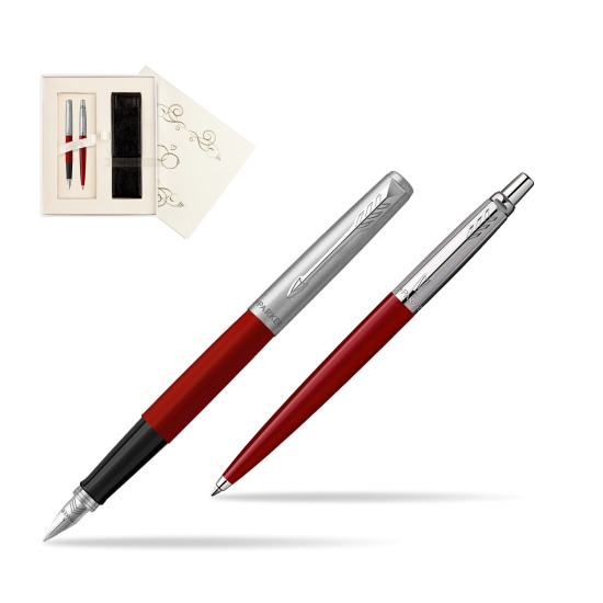 Zestaw Prezentowy Parker Pióro Wieczne + Długopis Jotter Originals Czerwony w pudełku Ślub