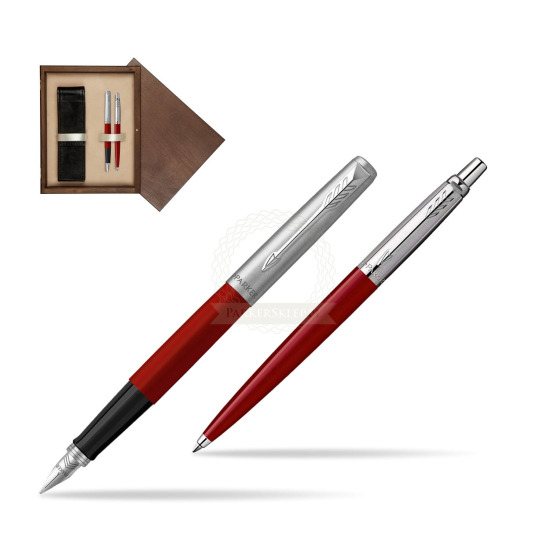 Zestaw Prezentowy Parker Pióro Wieczne + Długopis Jotter Originals Czerwony w pudełku drewnianym Wenge Double Ecru