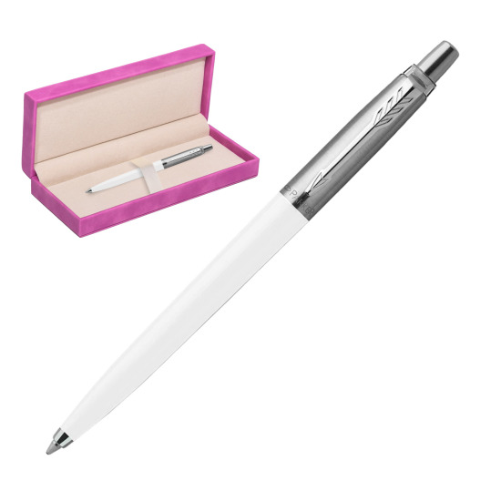 Długopis Parker Jotter Originals Biały w pudełku zamszowym fuksja